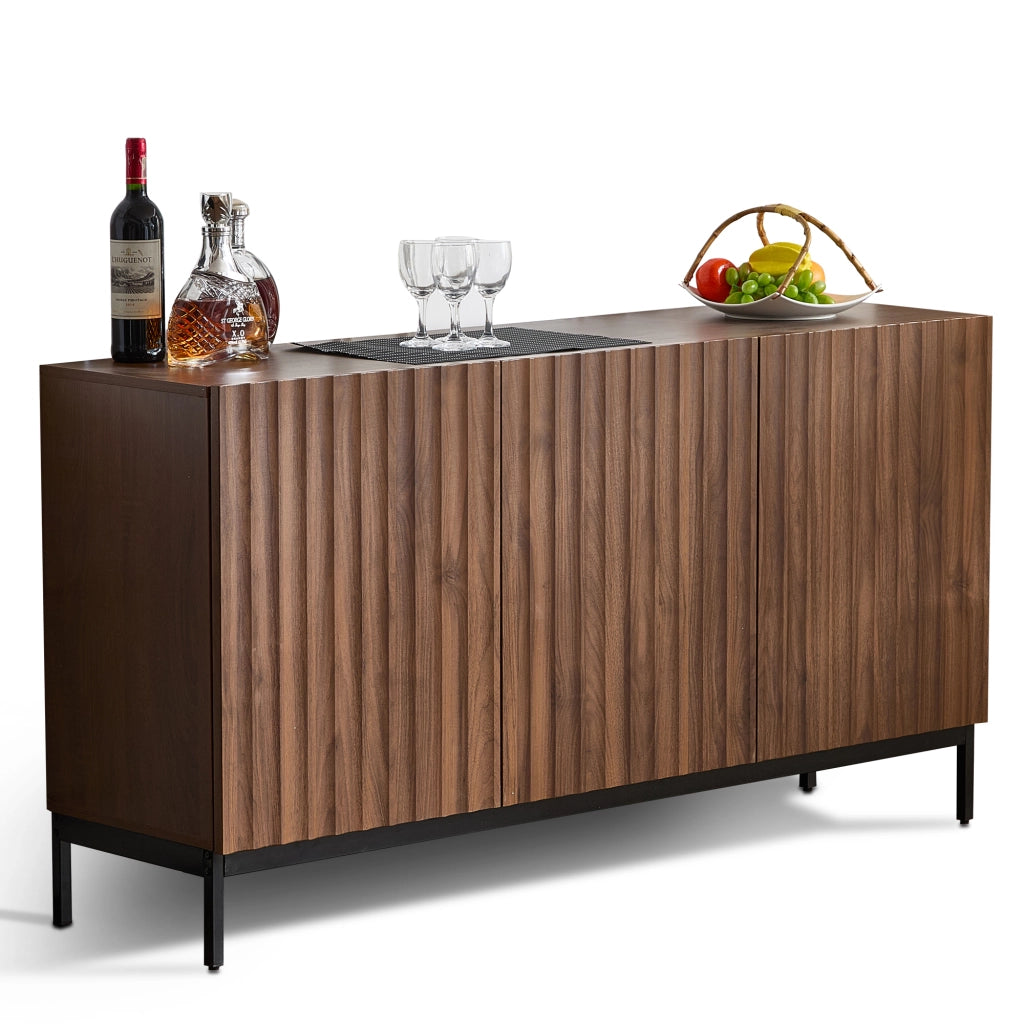 Sideboard Mid-Century Modern - Zephmum - 150x40x80cm Eiche dunkel gemasert, 3 T¨¹ren, 3D-Design, verstellbare B?den