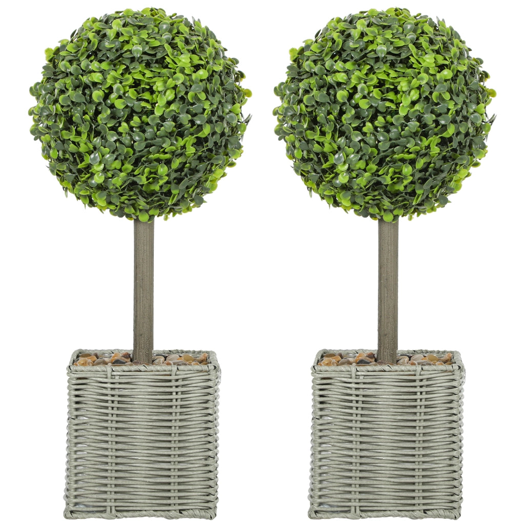 Pianta Artificiale Bosso Sferica 50cm ¨C Xylo ¨C Verde con Vaso Intrecciato e Ciottoli