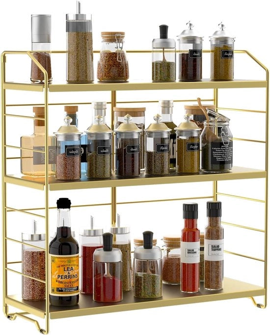 Organizzatore Cucina con 3 Livelli Regolabili - Utilissimo Ripostiglio per Bottiglie - Oro