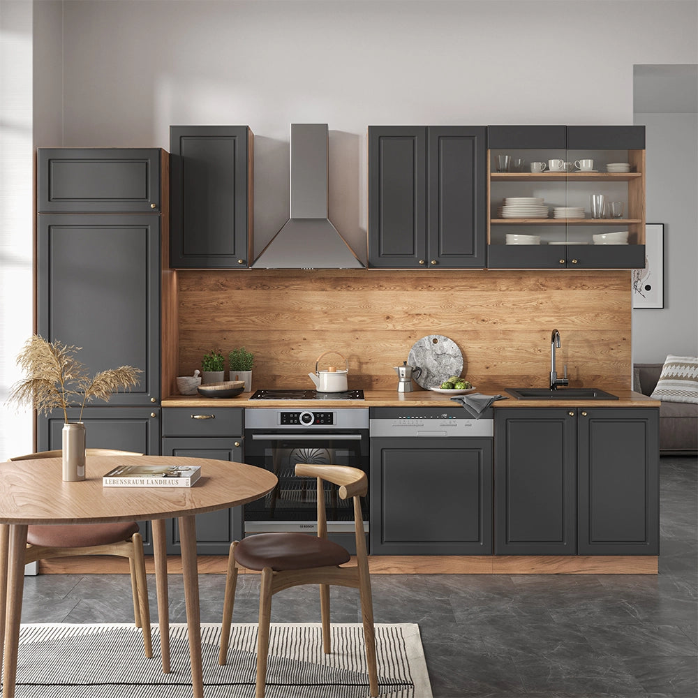 Cucina componibile Fame-Line Antracite rustico/Rovere dorato 300 cm senza piano di lavoro Vicco