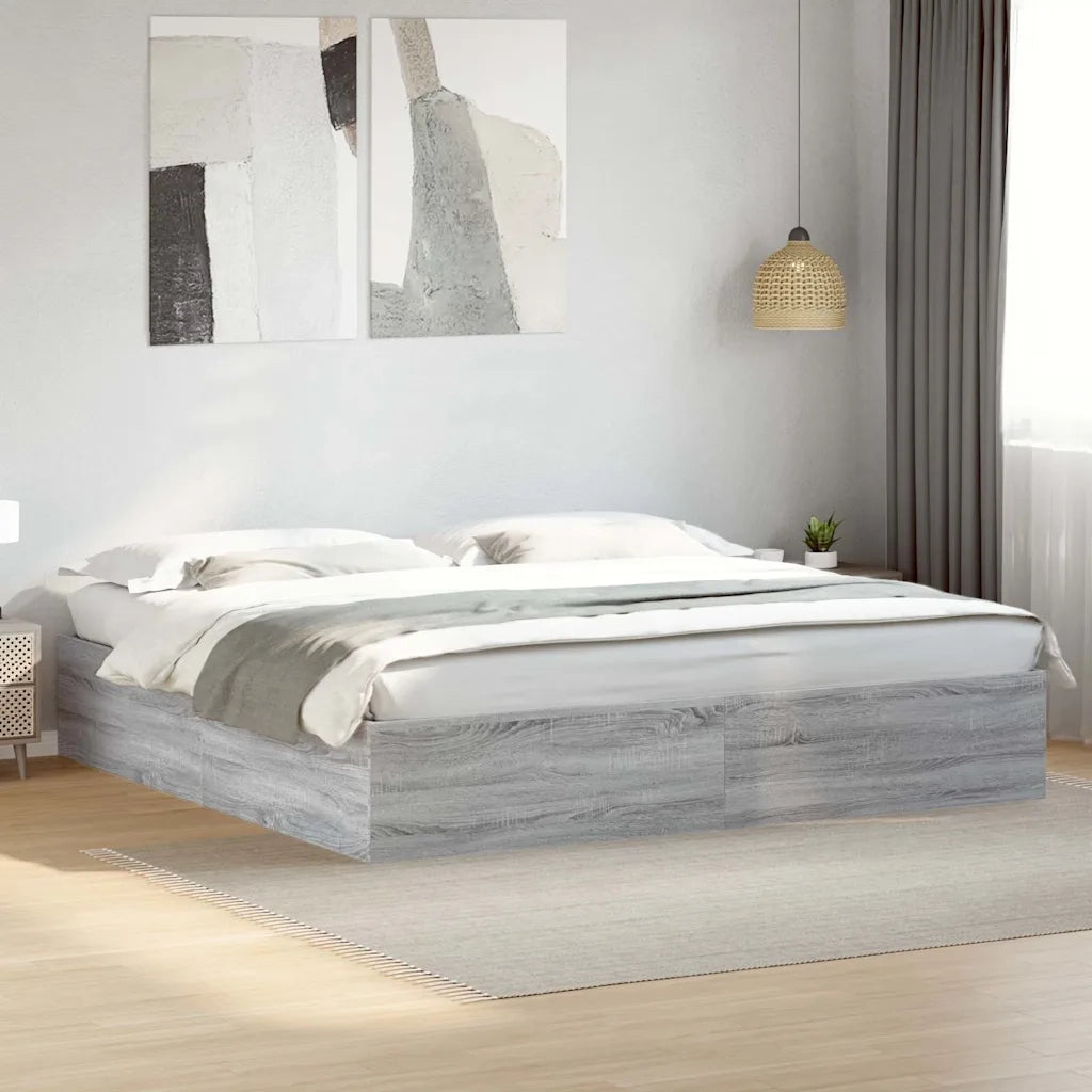 Letto matrimoniale | Letto per adulti | Giroletto Grigio Sonoma 200x200 cm in Legno Multistrato