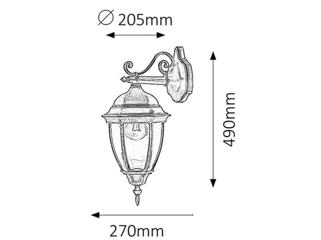 Applique esterno Toronto ottone antico E27 IP44 Rabalux