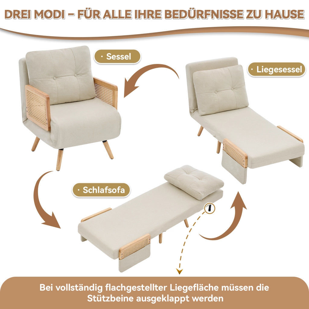 Poltrona letto 3 in 1 con funzione letto, reclinabile a scomparsa e letto per gli ospiti, poltrona imbottita con schienale regolabile in 5 posizioni e
