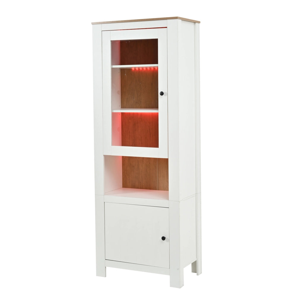 Vetrina alta con LED 70x40x188 cm; 2 ante; in pannello truciolare bianco e vetro