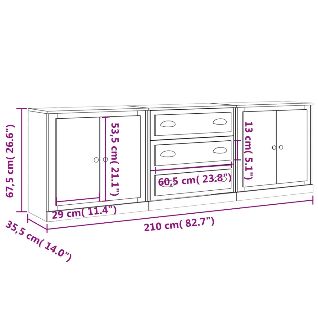 Credenze 3 pz Rovere Fumo in Legno Multistrato 3185220