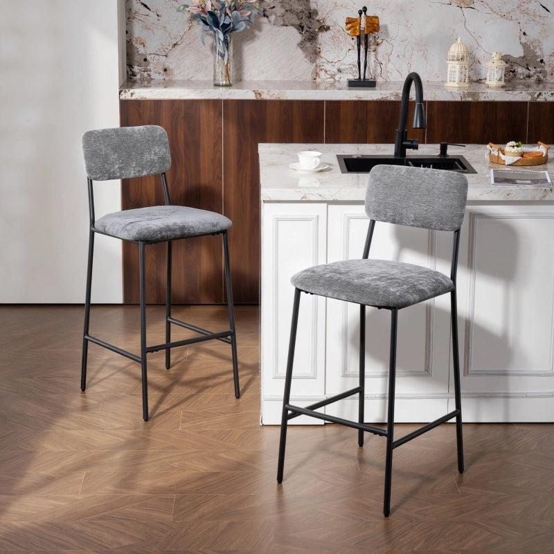 SGABELLO BAR Imbottito 45,5x48x101 cm Chenille Grigio Set da 2 pezzi