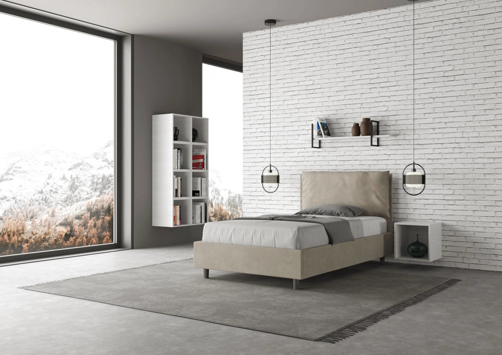Letto 1 Piazza E Mezzo 120x210 cm con Rete e Contenitore Imbottito in Microfibra Antea Large Sabbia