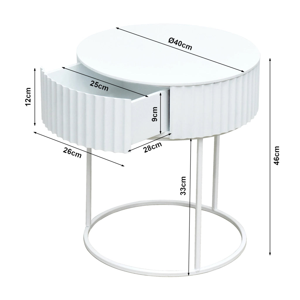 Tavolino Rotondo Rill da Salotto con Cassetto 46 x Ø40 cm - Bianco [en.casa]