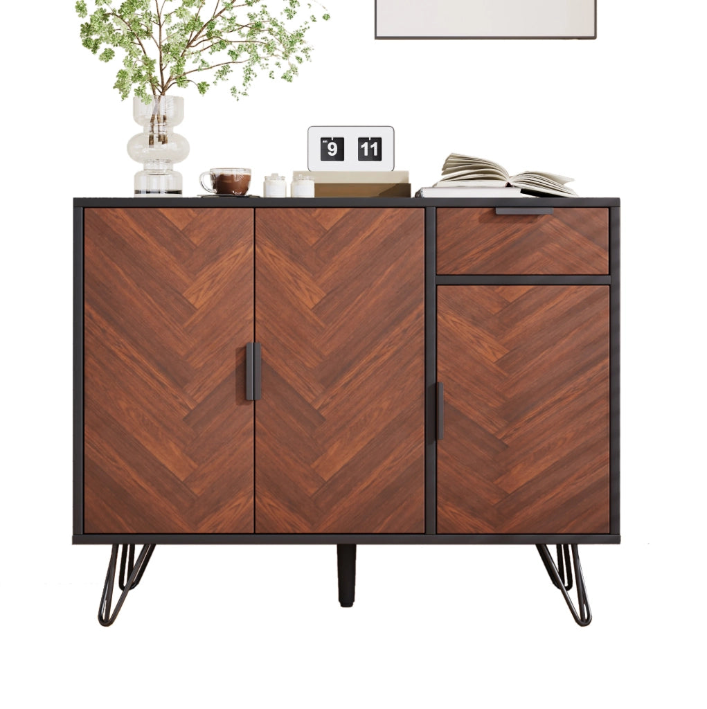 Armadio contenitore moderno 90 x 30 x 71;5 cm nero e effetto legno con cassetto e ripiani regolabili