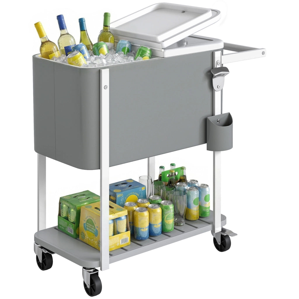 Carrello Frigo 56L con Ruote Apribottiglie Scarico e Maniglia ¨C Xylo ¨C Grigio 84x38x83cm