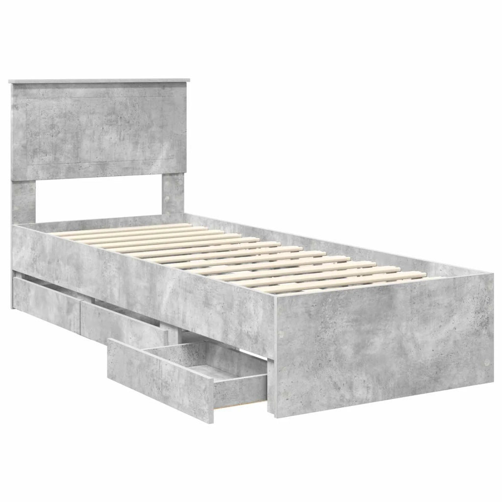 Struttura del letto con cassetto Grigio cemento 75 x 190 cm 3410759