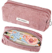 Etui in stile estetico, con tessuto di corduroy, etui elegante, per ragazze e adolescenti, etui rosa per scuola e ufficio.