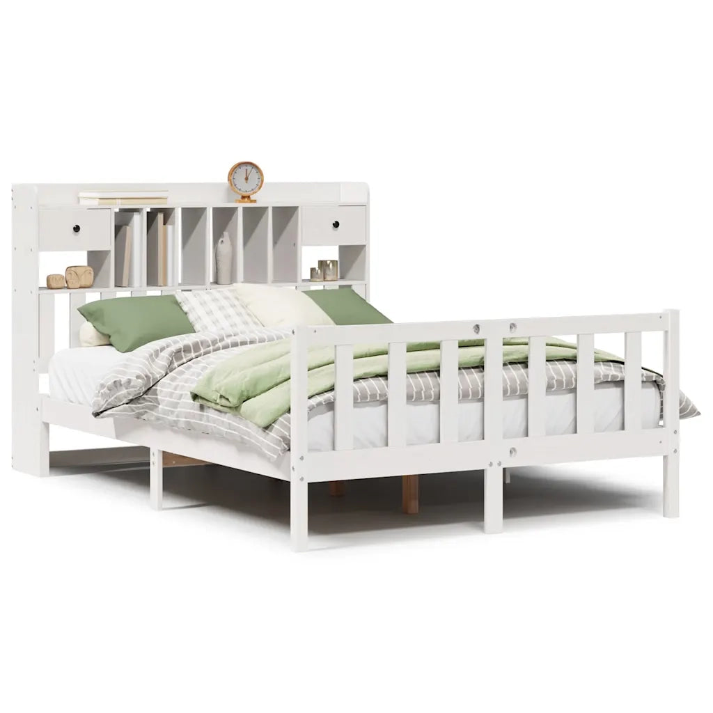 Letto Libreria senza Materasso-Struttura Letto con contenitore Bianco 140x190 cm Legno di Pino 422657