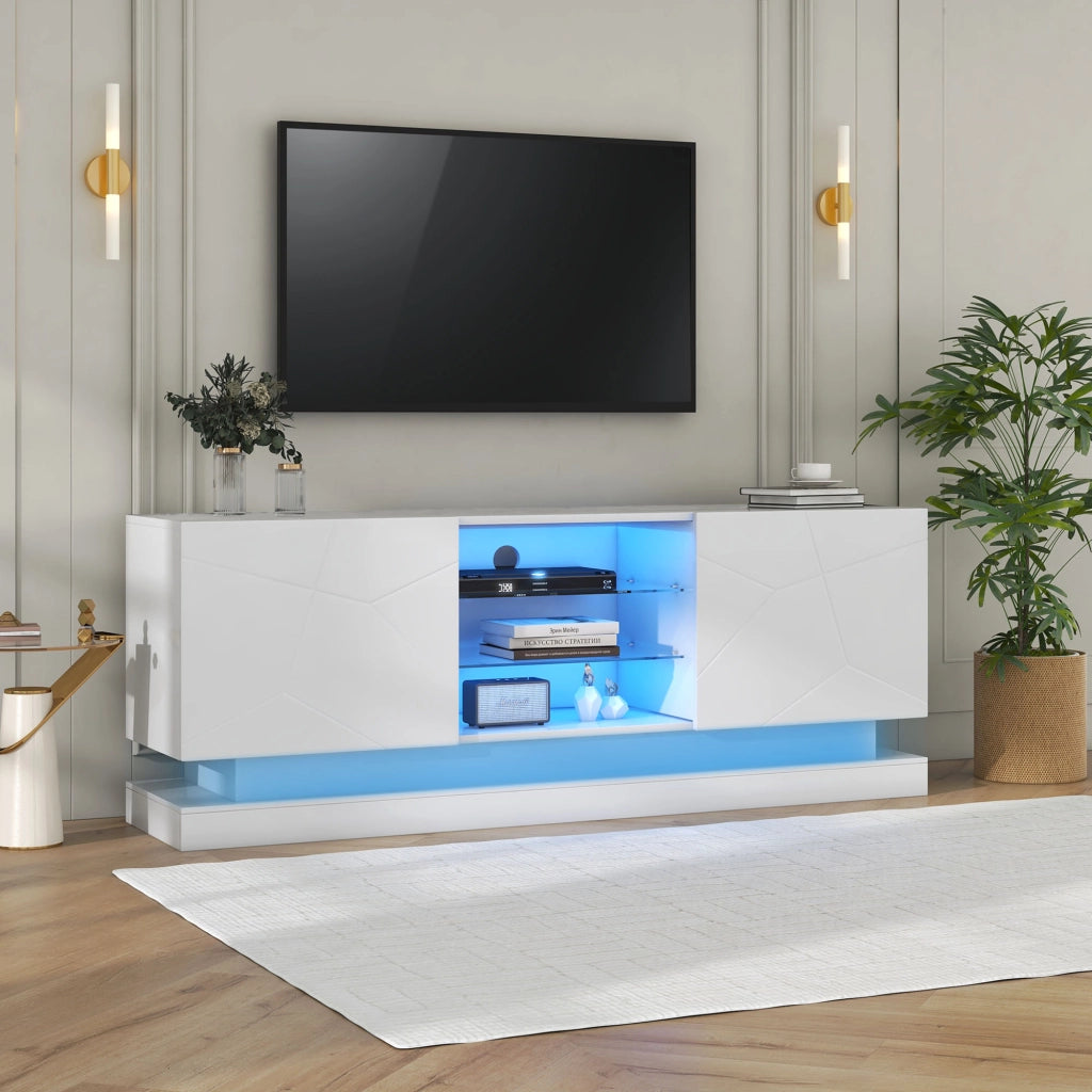 Mobile TV bianco opaco da 160 cm con ripiani regolabili e cerniere silenziose