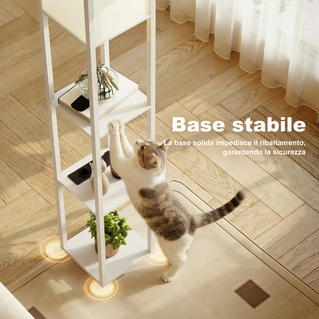Lampada da Terra 26x26x160 cm Struttura con Ripiani Luce Regolabile Interruttore a Pedale e Porte USB in MDF Bianco