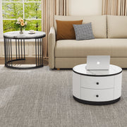 Set di 2 tavolini da salotto rotondi bianchi e neri con effetto marmo lucido, 60x60x45,5 cm e 50x50x32 cm, 2 cassetti, portata 30 kg