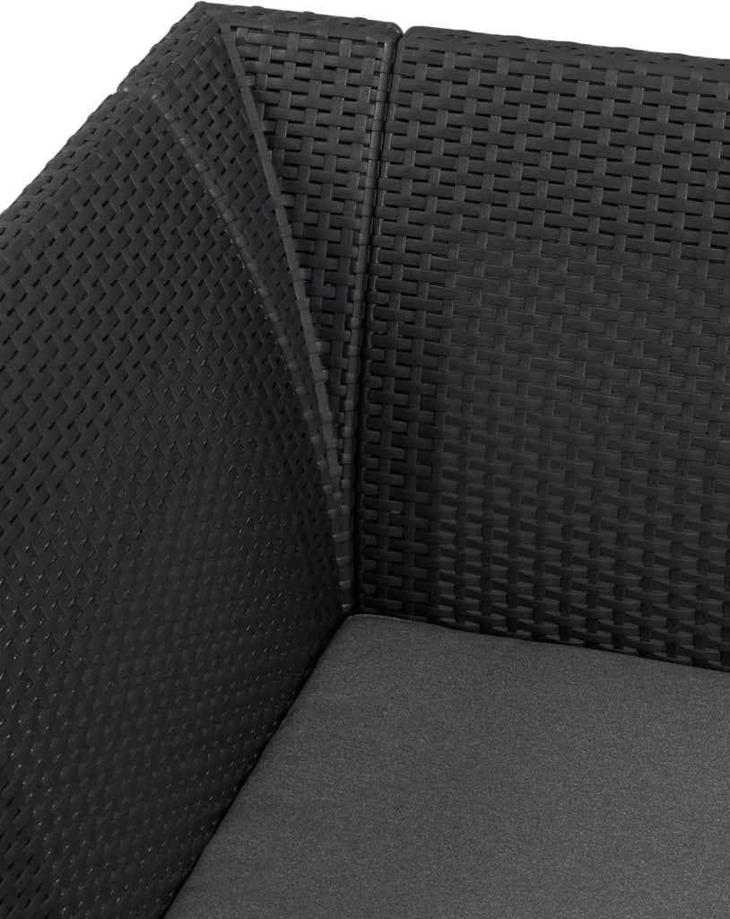 Salottino da Esterno Emma Corner Set 4 Pezzi in Resina Effetto Rattan con Divano Angolare 5 Posti e Tavolino Contenitore Colore Graphite Keter