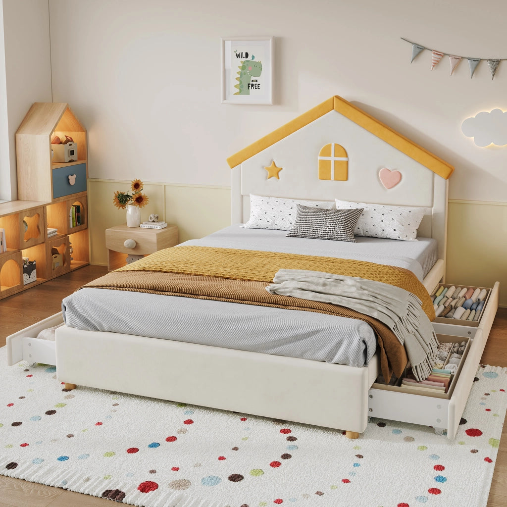 letto per bambini velluto beige 140 x 200 cm