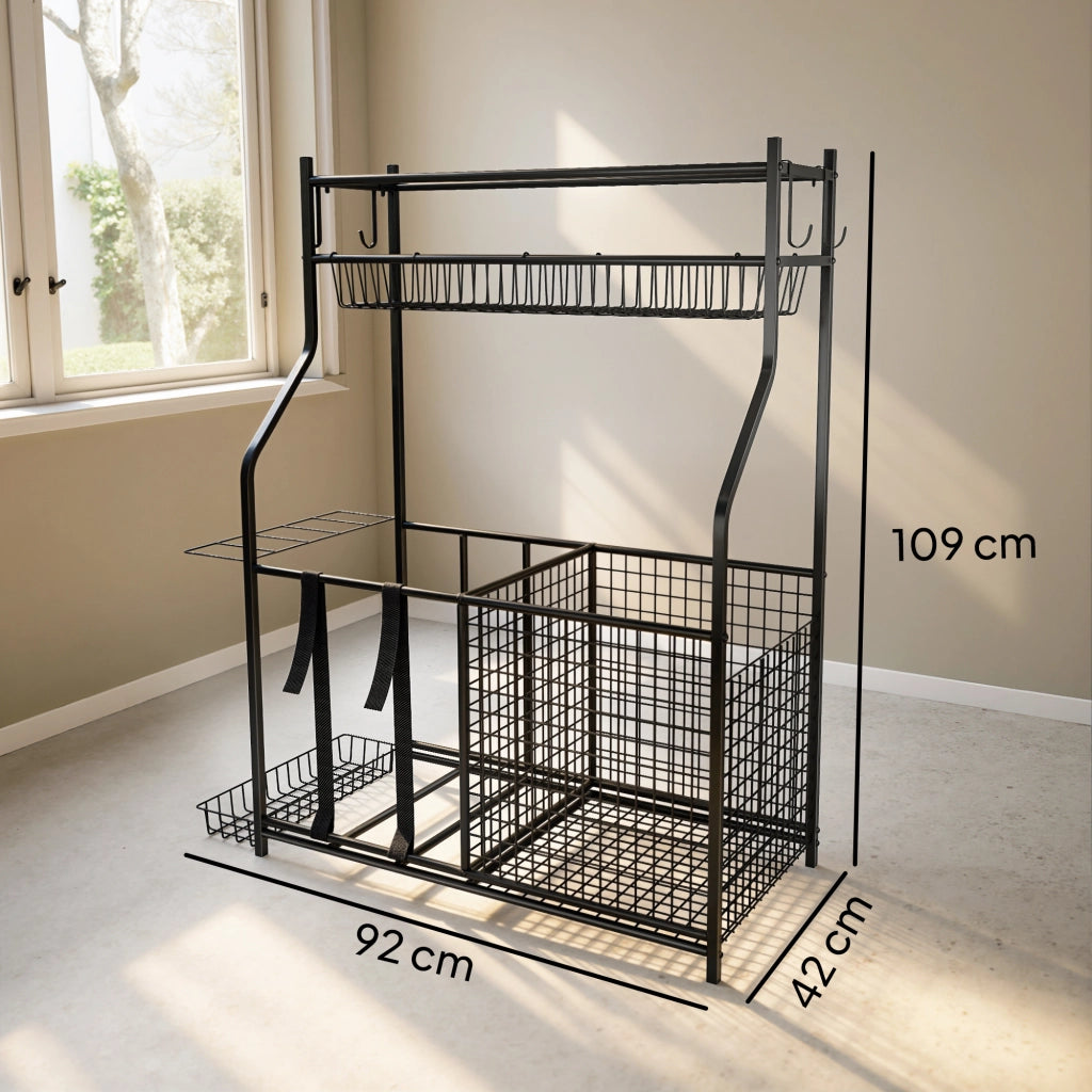 Portaoggetti Attrezzature Sportive ¨C Xylo ¨C con Cestini Ganci Cinghie 92x42x109cm Nero