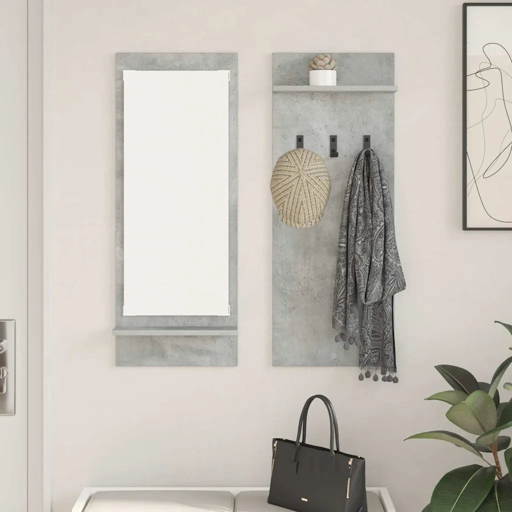 Appendiabiti a muro con specchio Grigio cemento 70 x 10 x 90 cm 874526