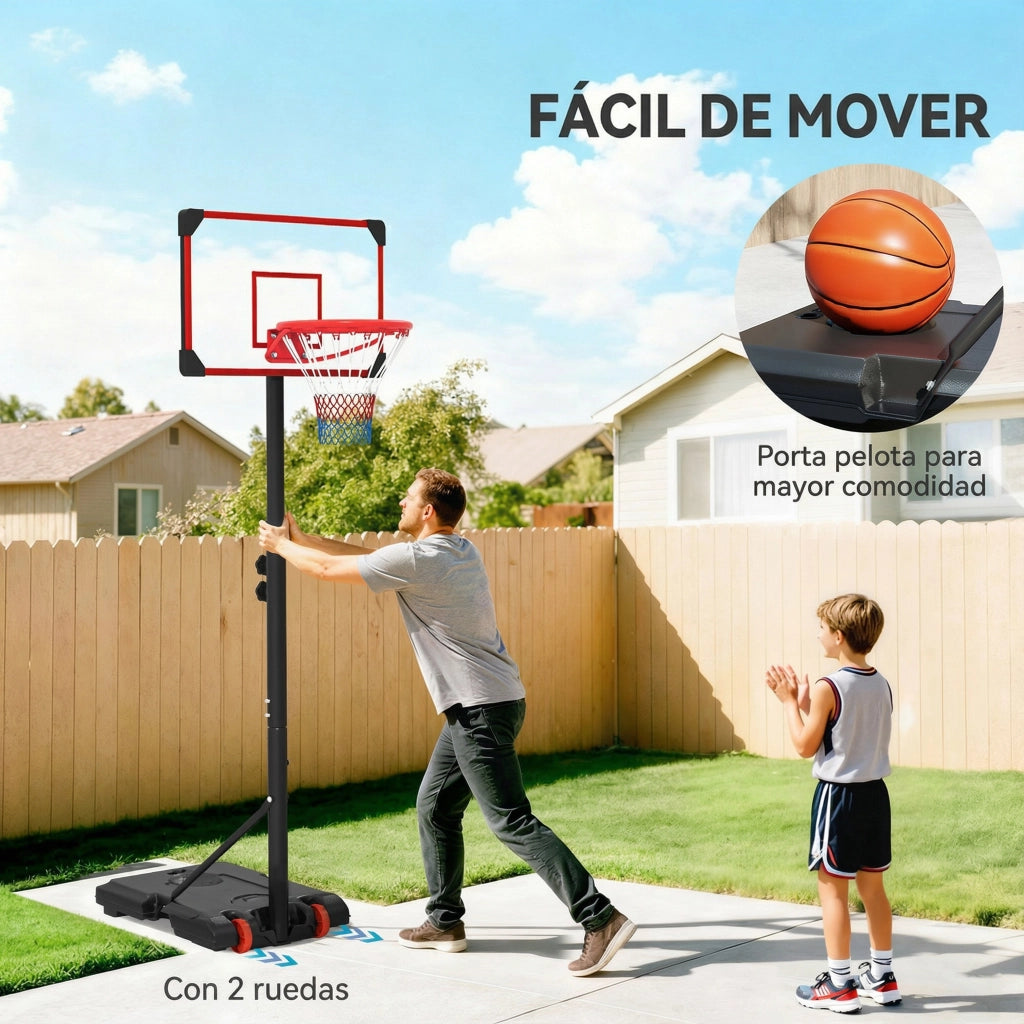 Canestro da Basket Regolabile 178-208 cm ¨C Xylo ¨C con Ruote e Base Riempibile Rosso e Nero