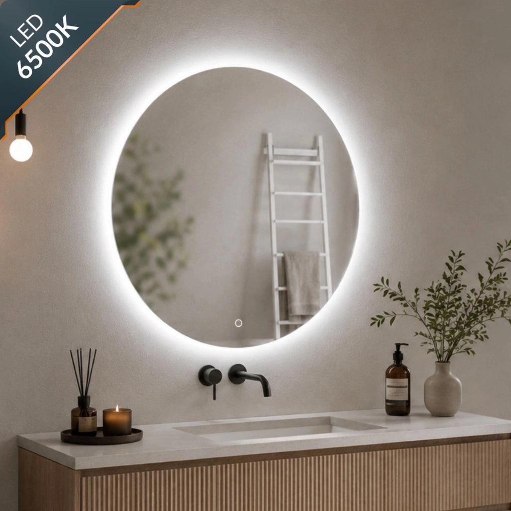 Specchio tondo retroilluminato led elegante per bagno *** misura Ø70, tonalità dimmerabile 2700-4500-6500k, confezi...