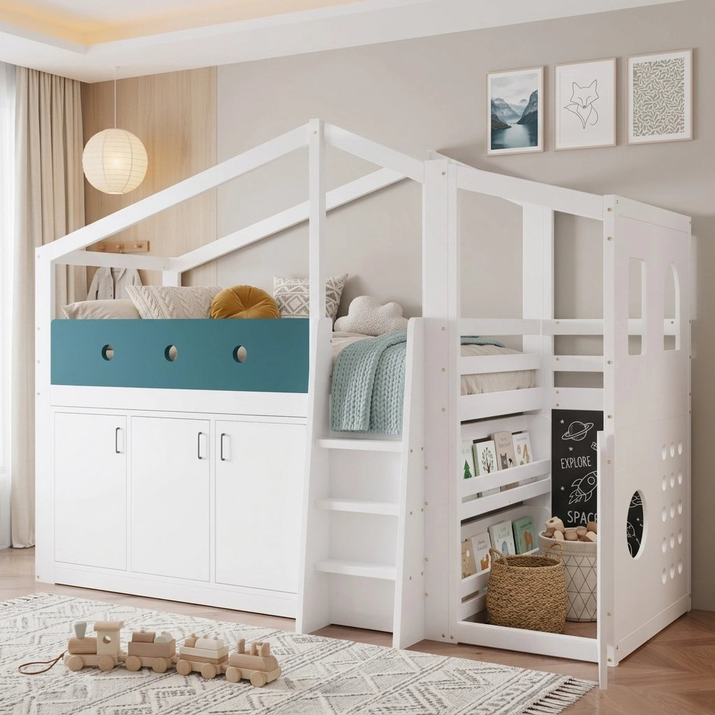 LETTO Semialto a forma di casa 90x200 cm Bianco in legno e MDF