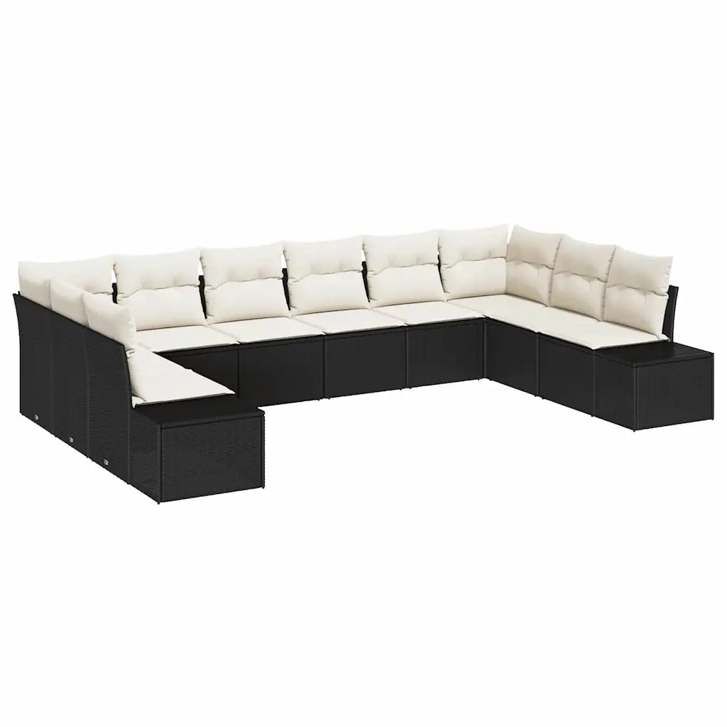 Set Divano da Giardino con cuscino 10 pcs Nero polyrattan