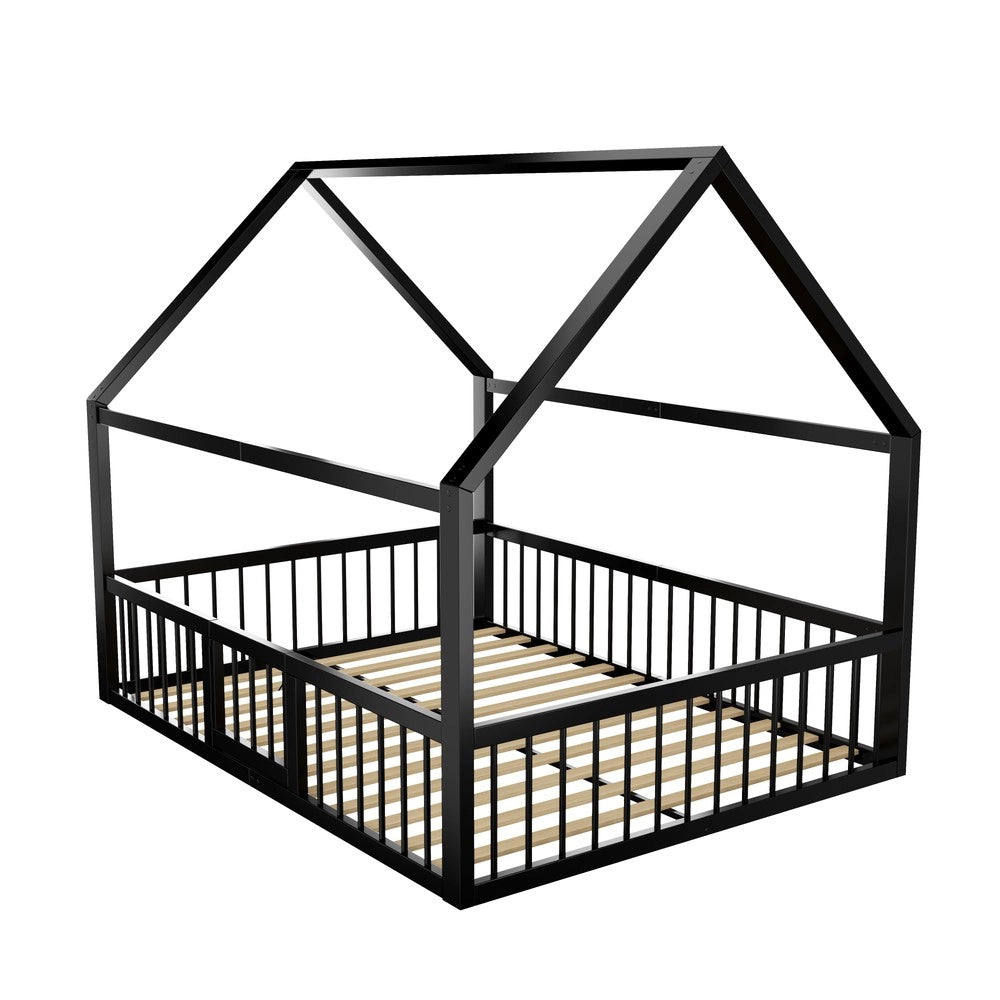 Letto Singolo in Metallo per Bambini ¨C Xylo ¨C Nero, 140x200 cm, Senza Materasso