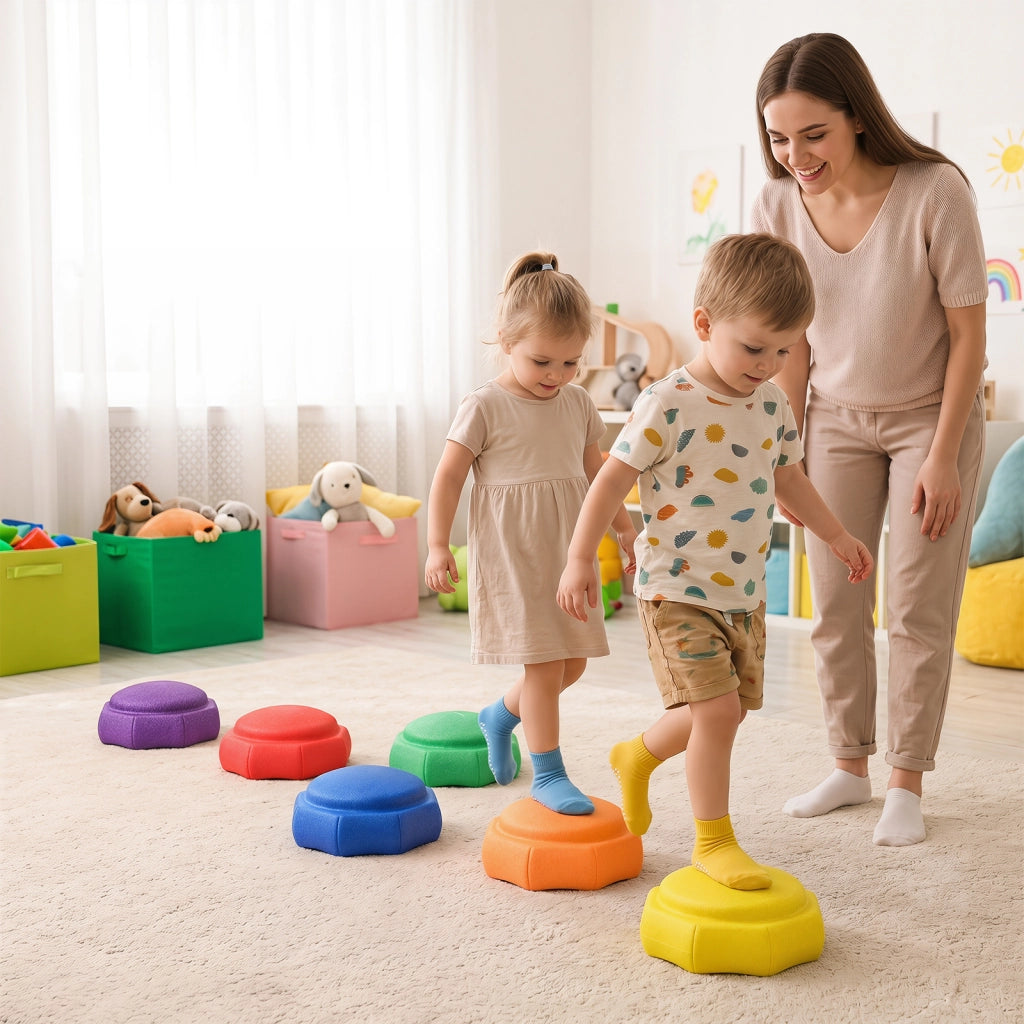 Pietre di bilanciamento da 6 pezzi con superficie antiscivolo e design impilabile ostacoli percorsi, Pietre di equilibrio per cameretta e giardino