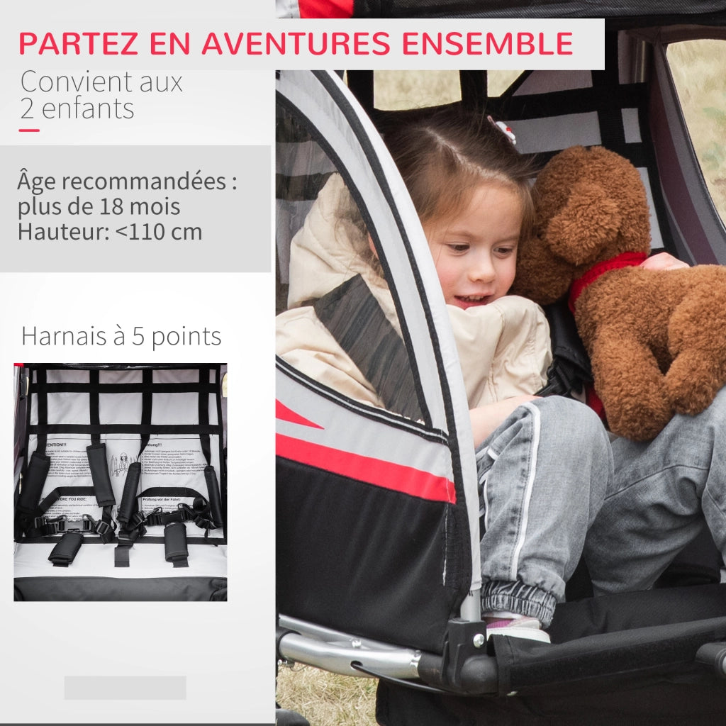 Rimorchio bici per bambini 2 in 1 convertibile in passeggino jogger ¨C Xylo ¨C capacit¨¤ 26,4 kg, rosso