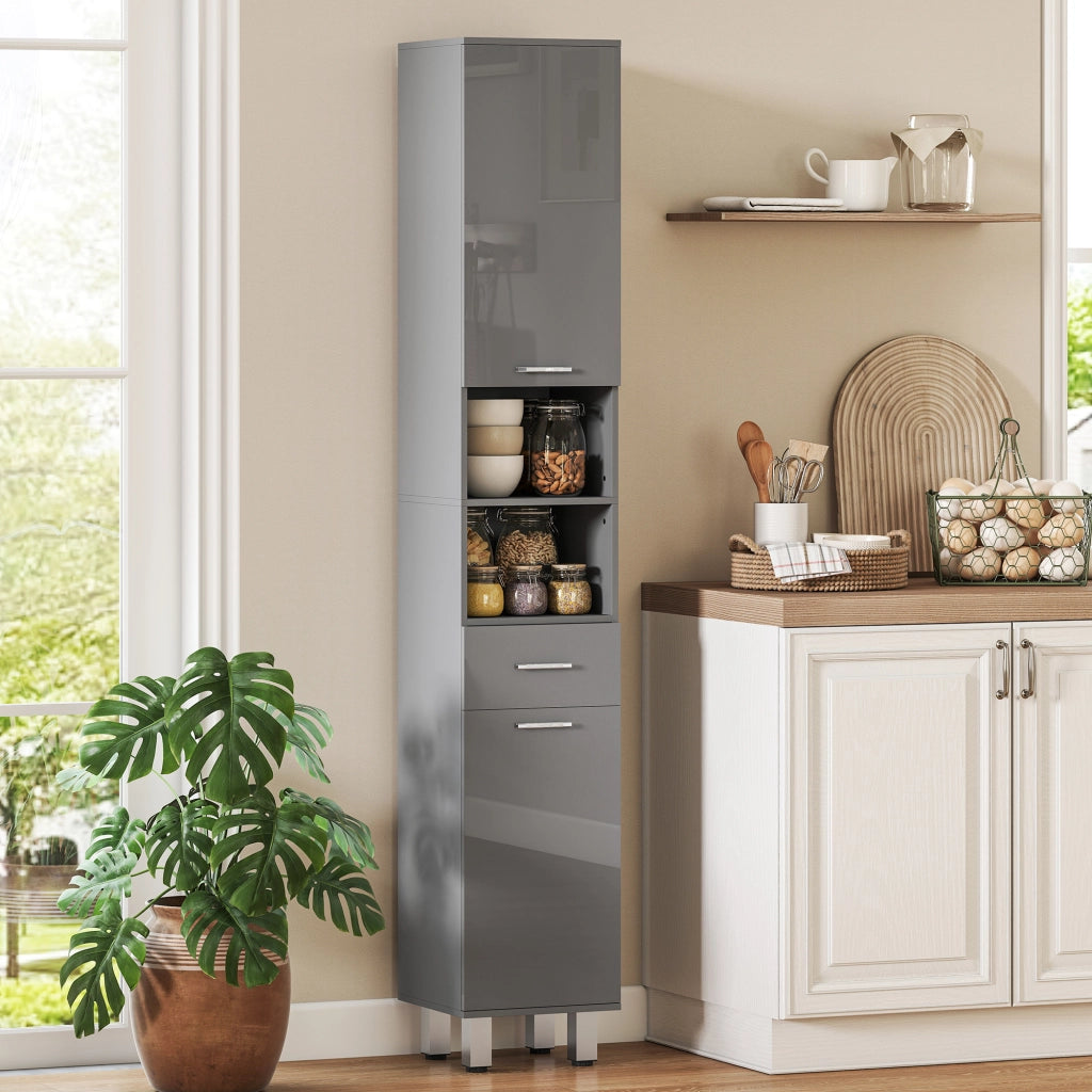 Armadietto Bagno con Ripiani e Cassetti Regolabile ¨C Minimal ¨C Grigio