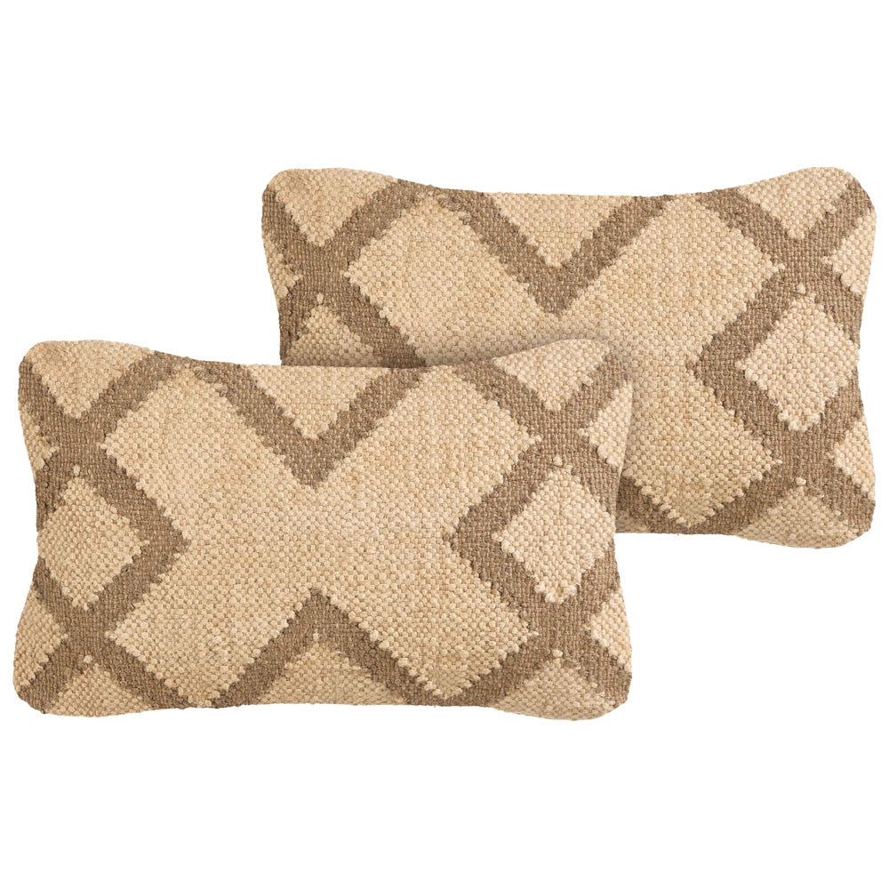 Set di 2 cuscini in iuta e lana beige e marrone chiaro motivo geometrico 30 x 50 cm camera da letto soggiorno