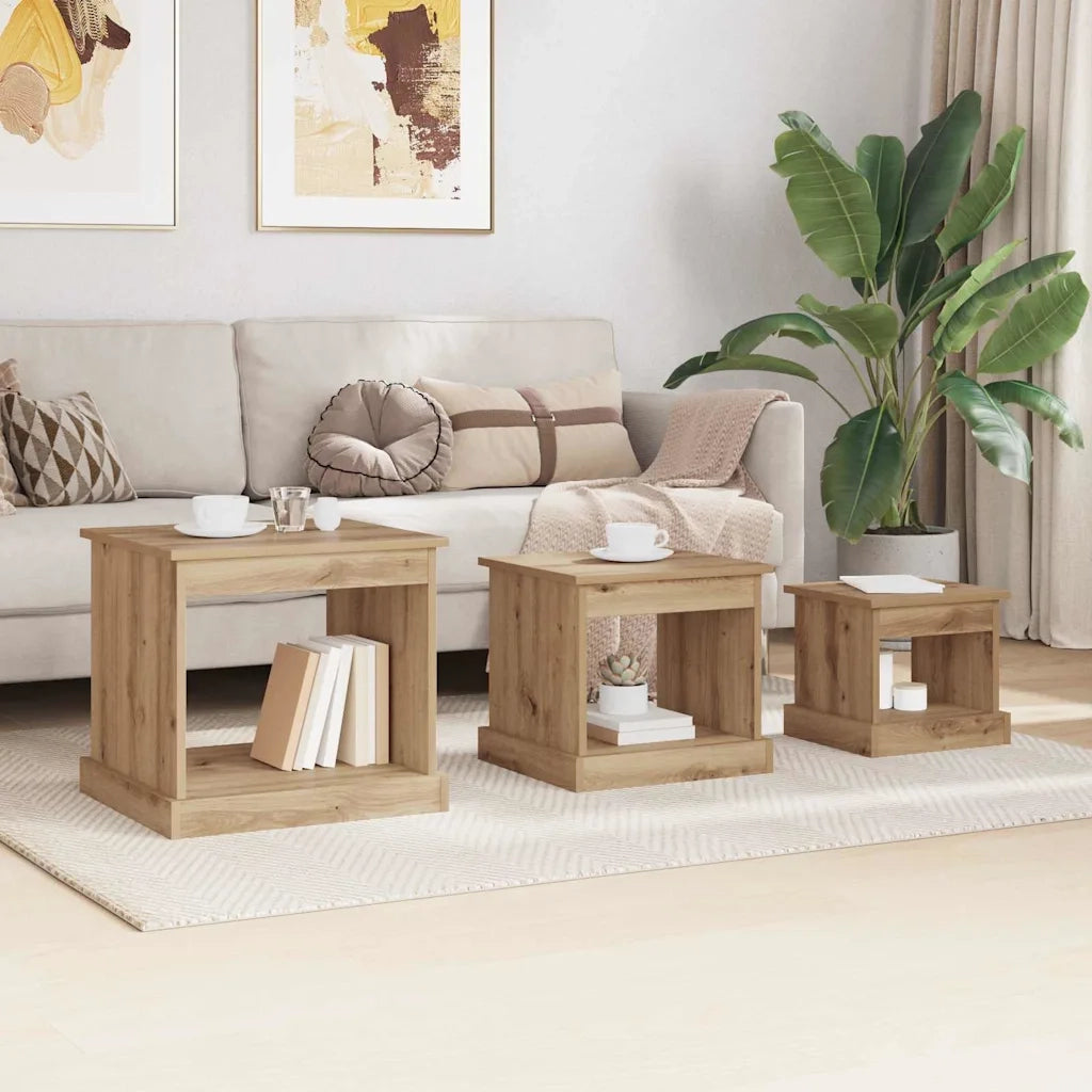 Tavolino da salotto 3 pz Rovere artigianale 48 x 45 x 45 cm 881451