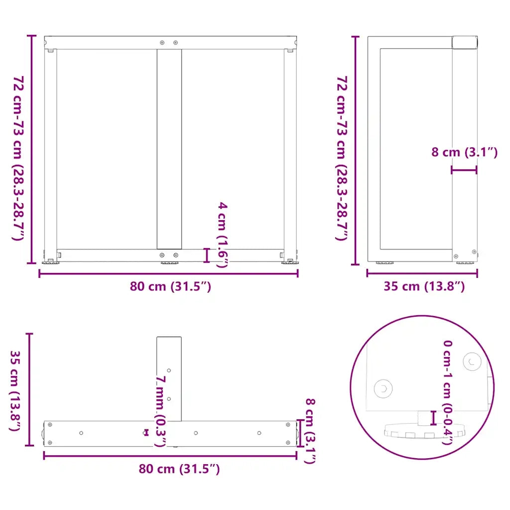 Gambe per tavolo da pranzo a forma di T 2 pz nere 80x35x(72-73) cm in acciaio 4013060