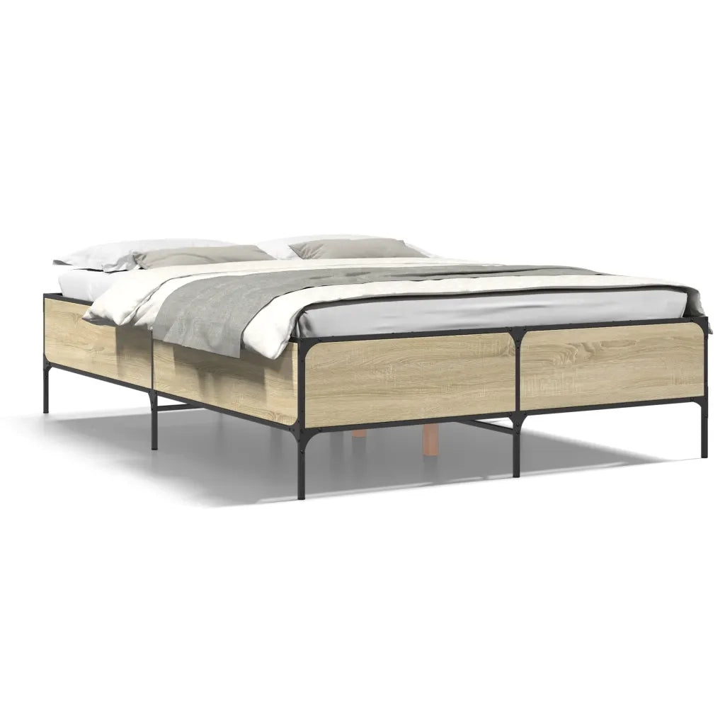 Giroletto-Struttura Letto Rovere Sonoma 150x200 cm in Legno Multistrato Metallo 830376