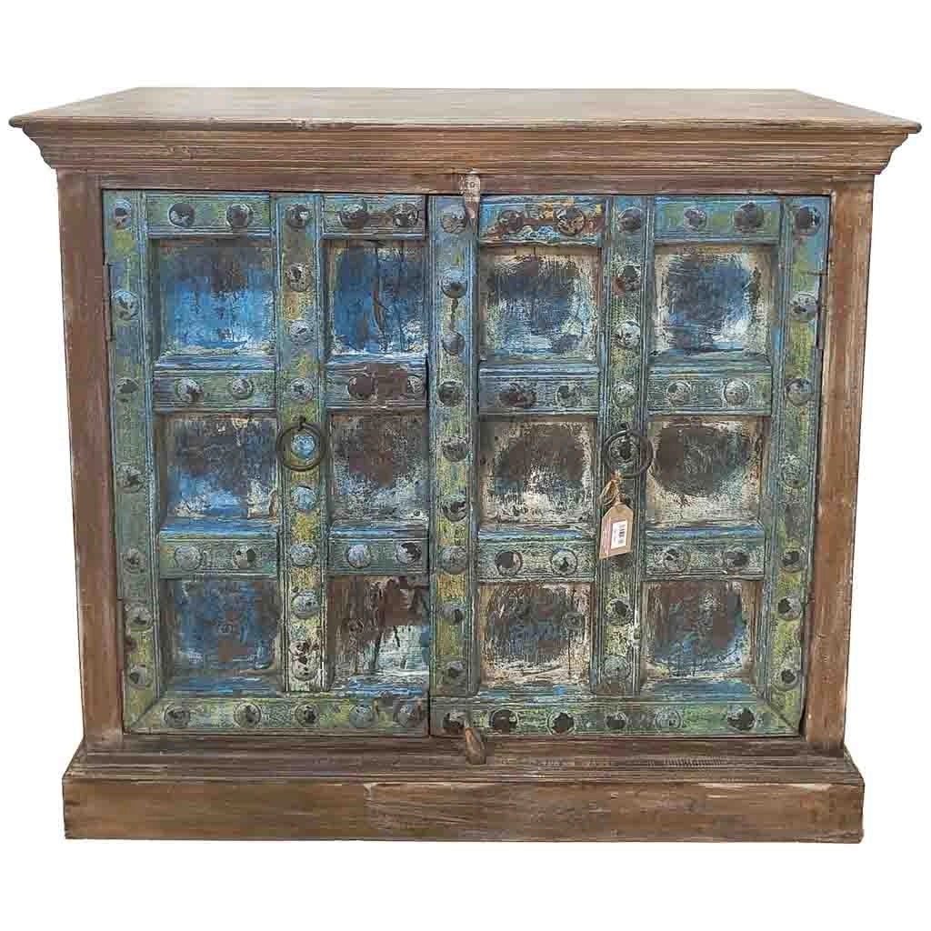 Credenza in legno artigianale blu 118x50x101h cm