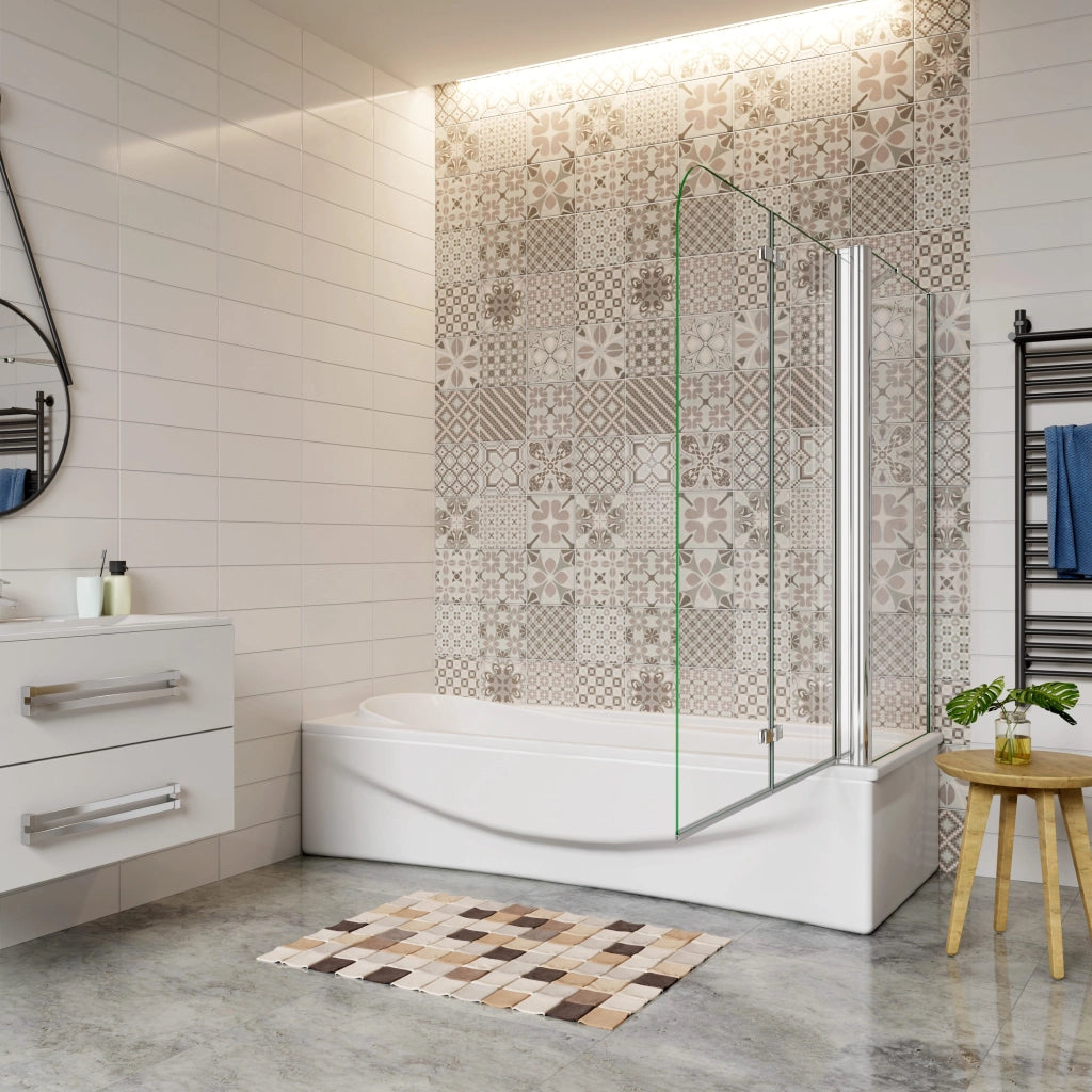 H.140 cm Sopravasca da Bagno Doccia con Parete Fissa 100x80 cm Due Ante Pieghevoli a Libro Vetro Temperato Trasparente 6 mm Anticalcare Cromo Lucido