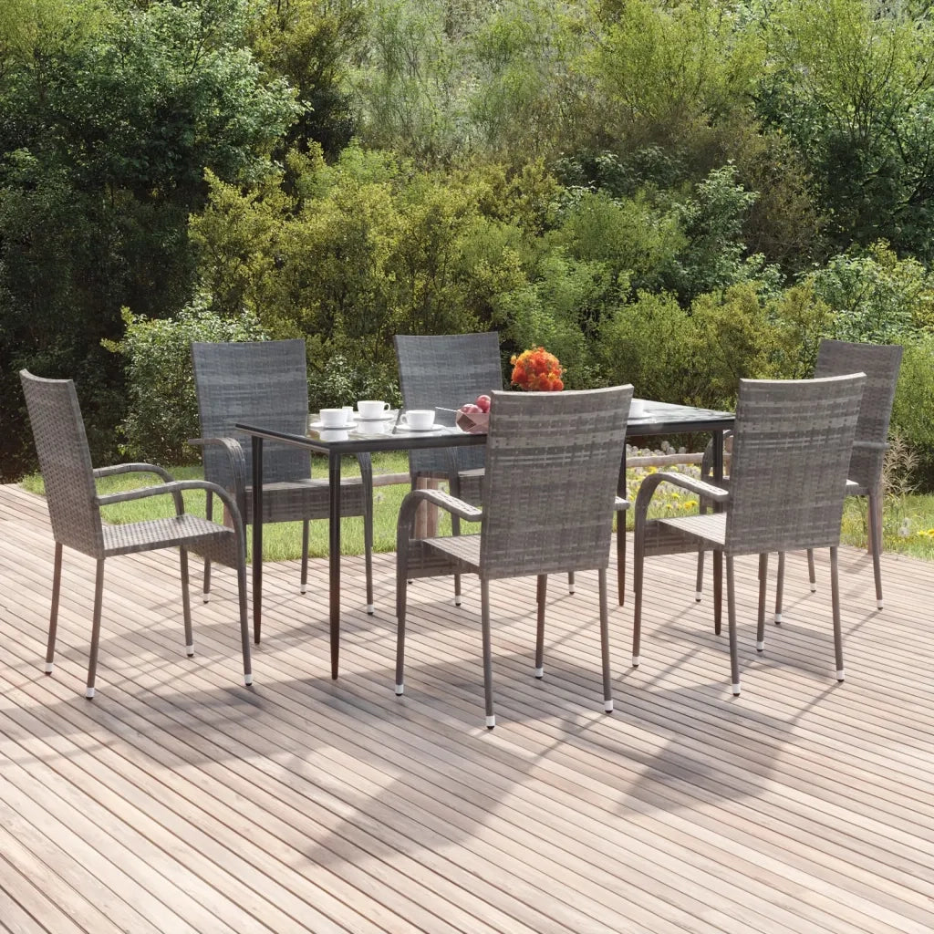 Set da Pranzo da Giardino 7 pz Grigio in Polyrattan 3156677
