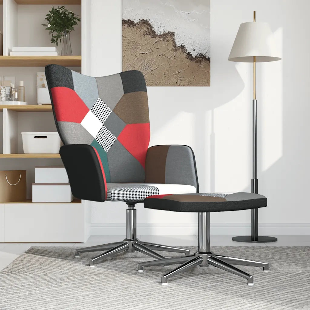 Sedia Relax con Sgabello in Tessuto Patchwork 328202