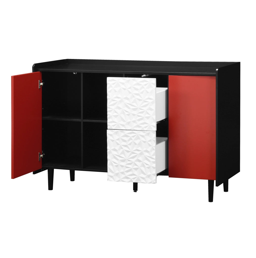 Credenza buffet con 2 cassetti e vano aperto 120x40x80 cm in MDF nero e rosso