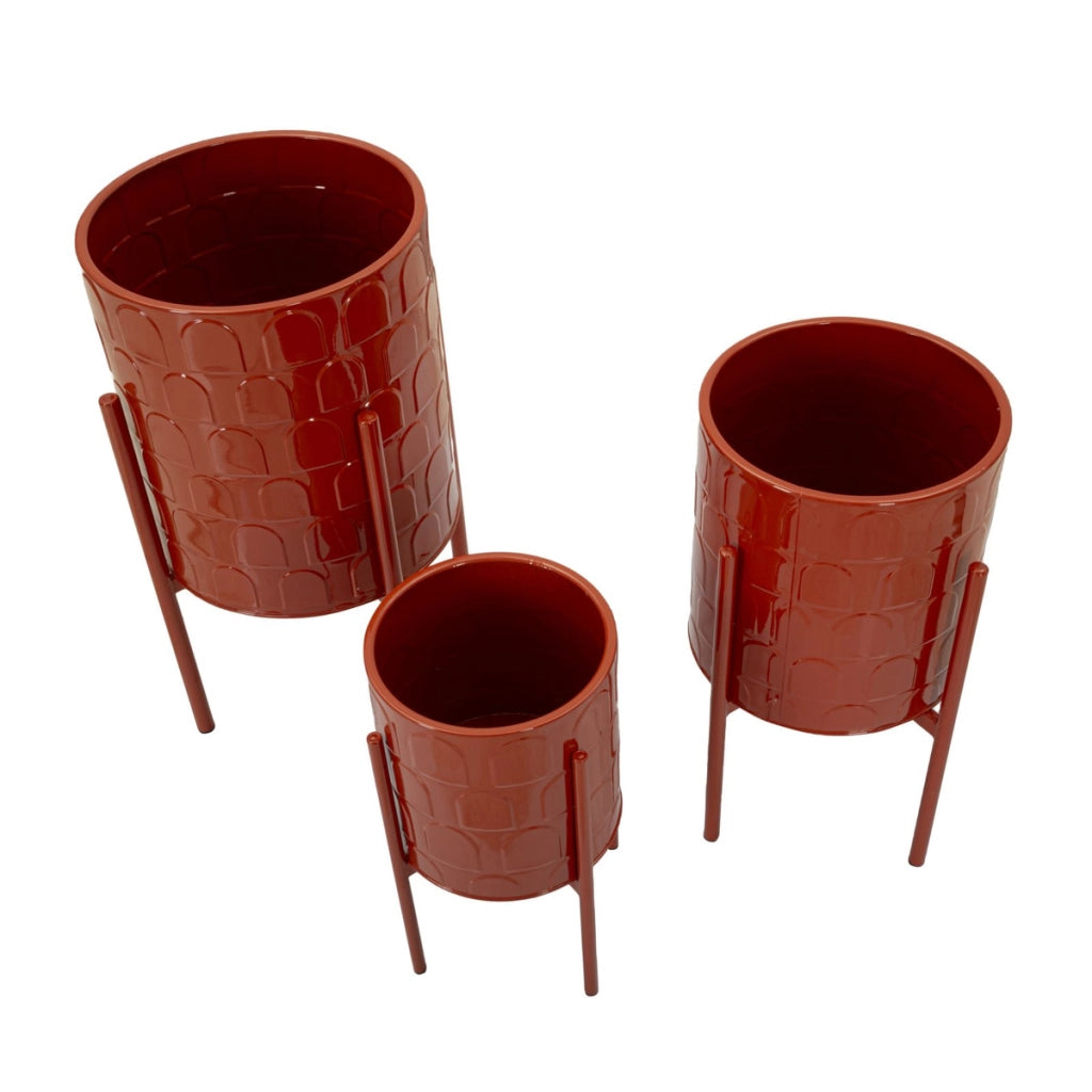 Set di 3 Vasi per Piante VKH426, Rosso, Metallo, 36x36x56,5 cm