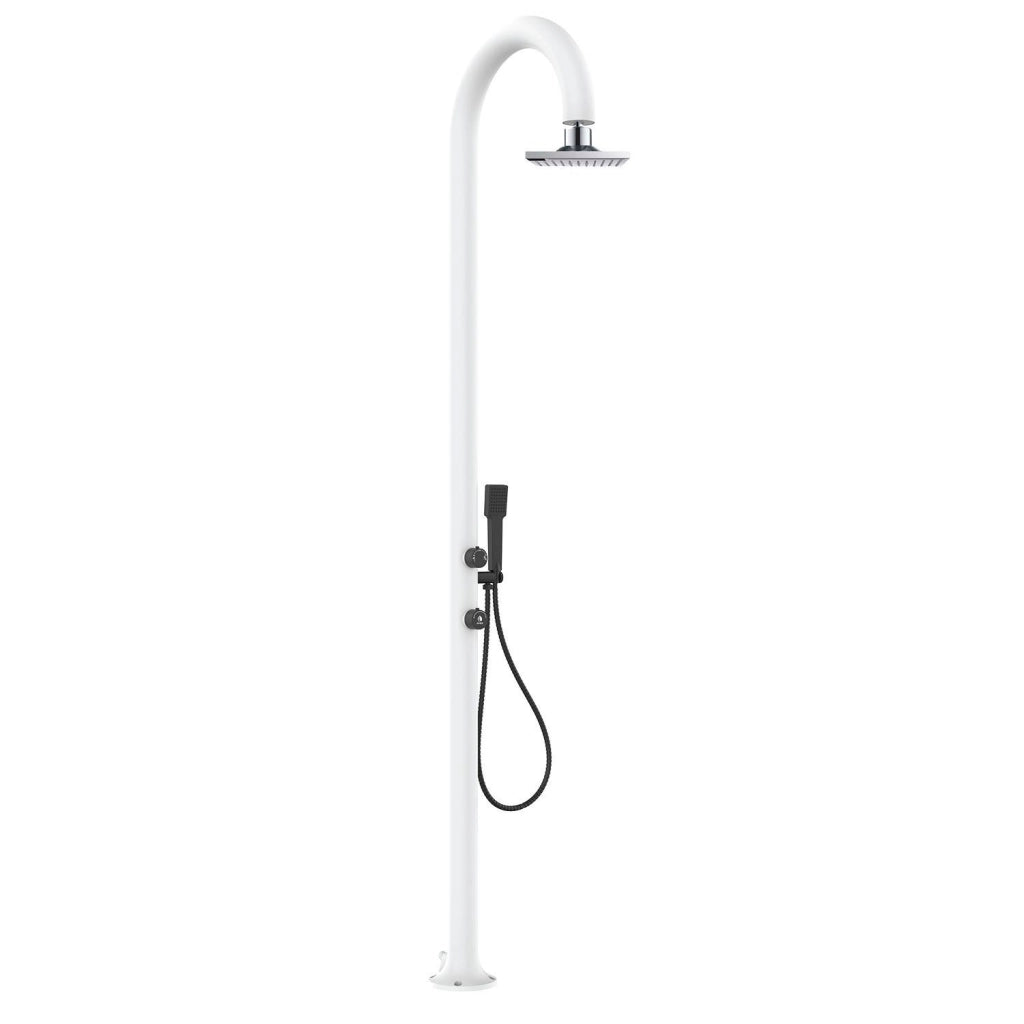 SINED Doccia LCD Bianco in Alluminio con Doccino Soffione Iswitch Quadrato e Termometro Doppio Attacco Acqua Posizionabile Interno ed Esterno Modello LUNA ALU D BIANCA LCD