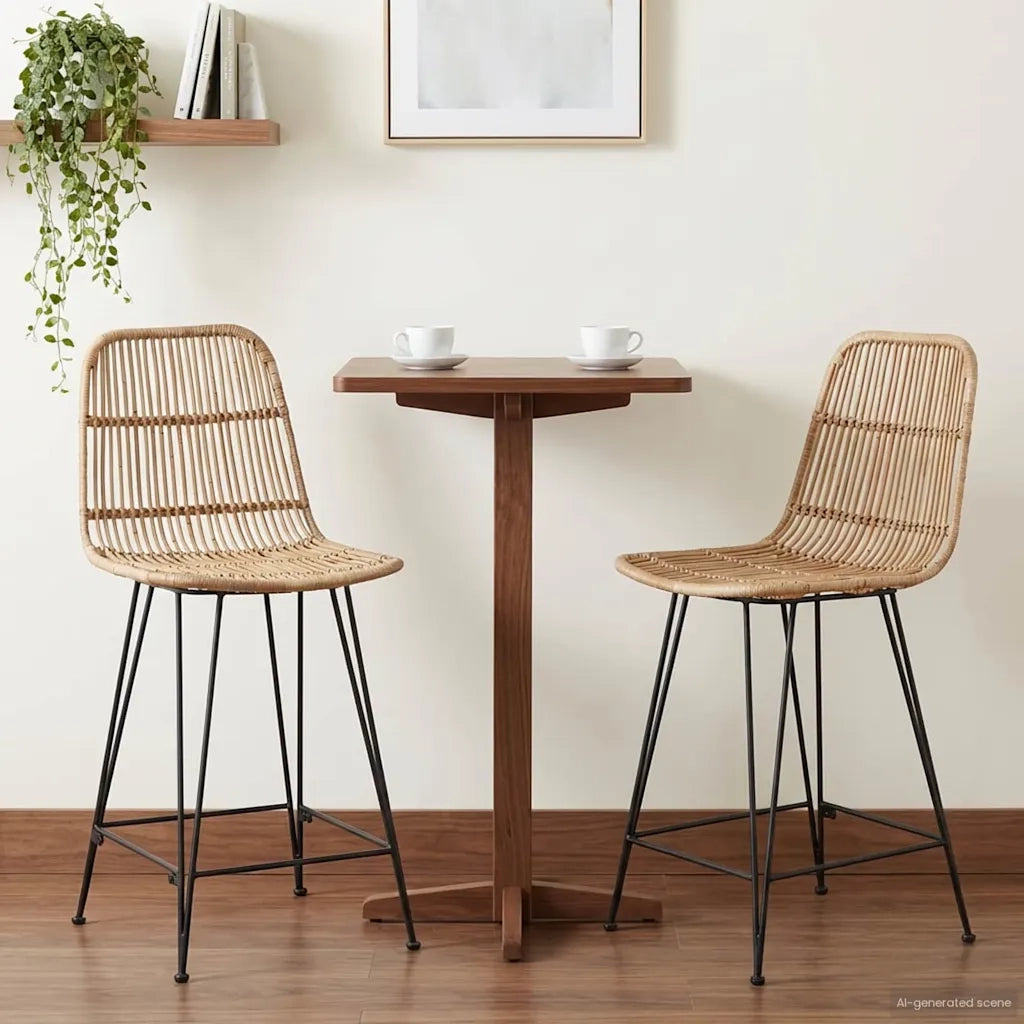 Sgabello da bar 2 pcs Naturale 44 x 54 x 96 cm Rattan e acciaio 42033208