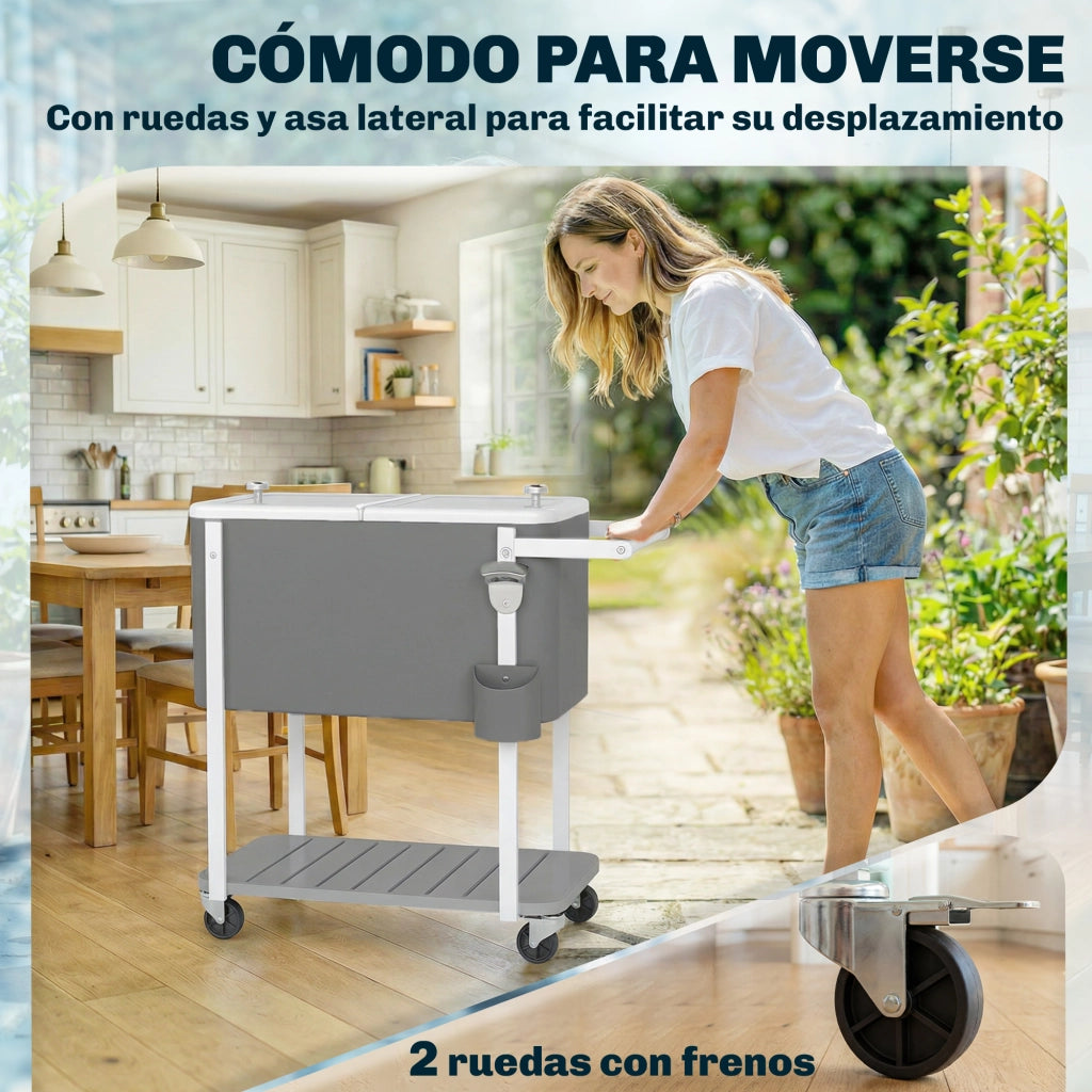 Carrello Frigo 56L con Ruote Apribottiglie Scarico e Maniglia ¨C Xylo ¨C Grigio 84x38x83cm