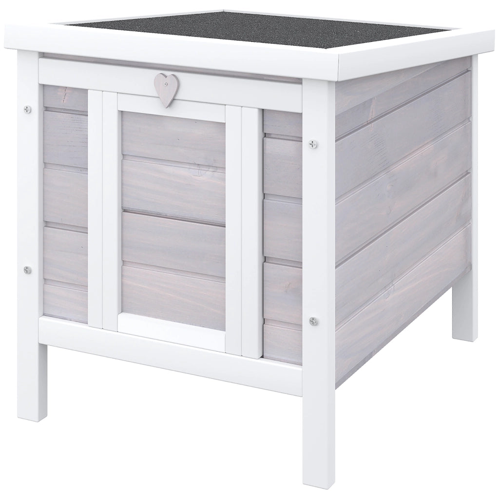 Gabbia per Conigli in Legno da Esterno con Tetto in Asfalto e Rampa Antiscivolo, 42x51x43cm, Grigia