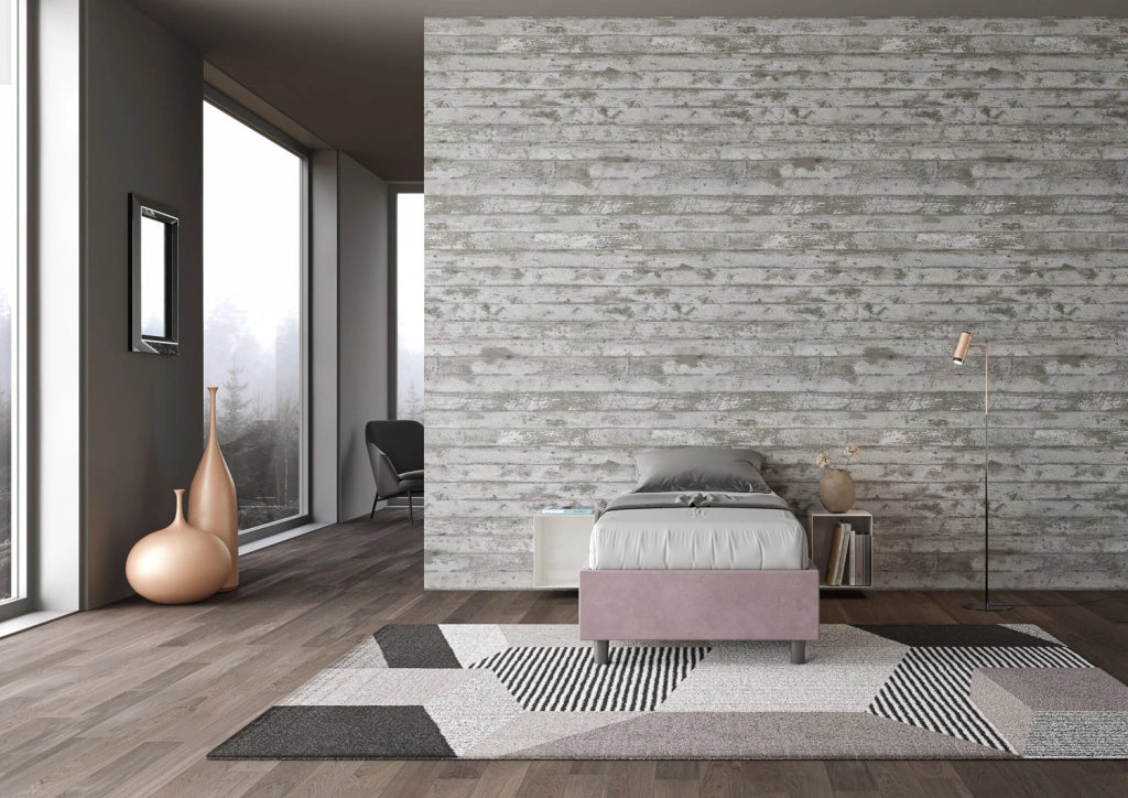BS COM Letto singolo con rete imbottito 90x190 microfibra glicine