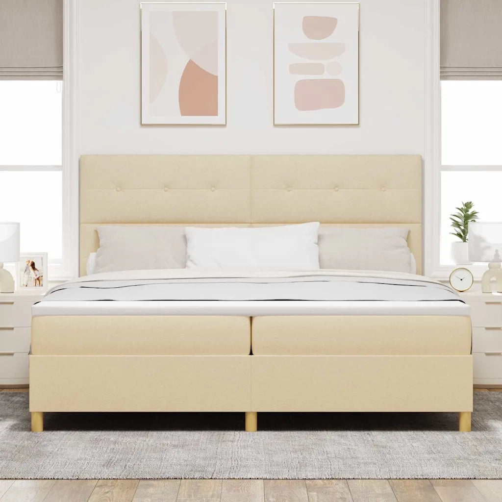 Letto a Sorgente LED con materasso Crema 200 x 200 cm Tessuto