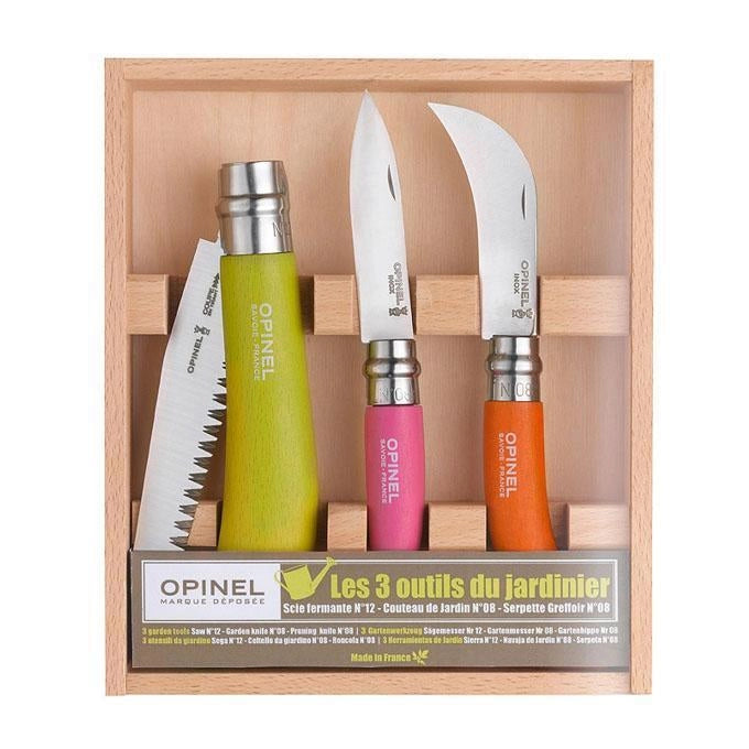 Opinel Garden Set da Giardinaggio 3 Pezzi Seghetto Coltello Roncola Manico Legno Faggio Virobloc