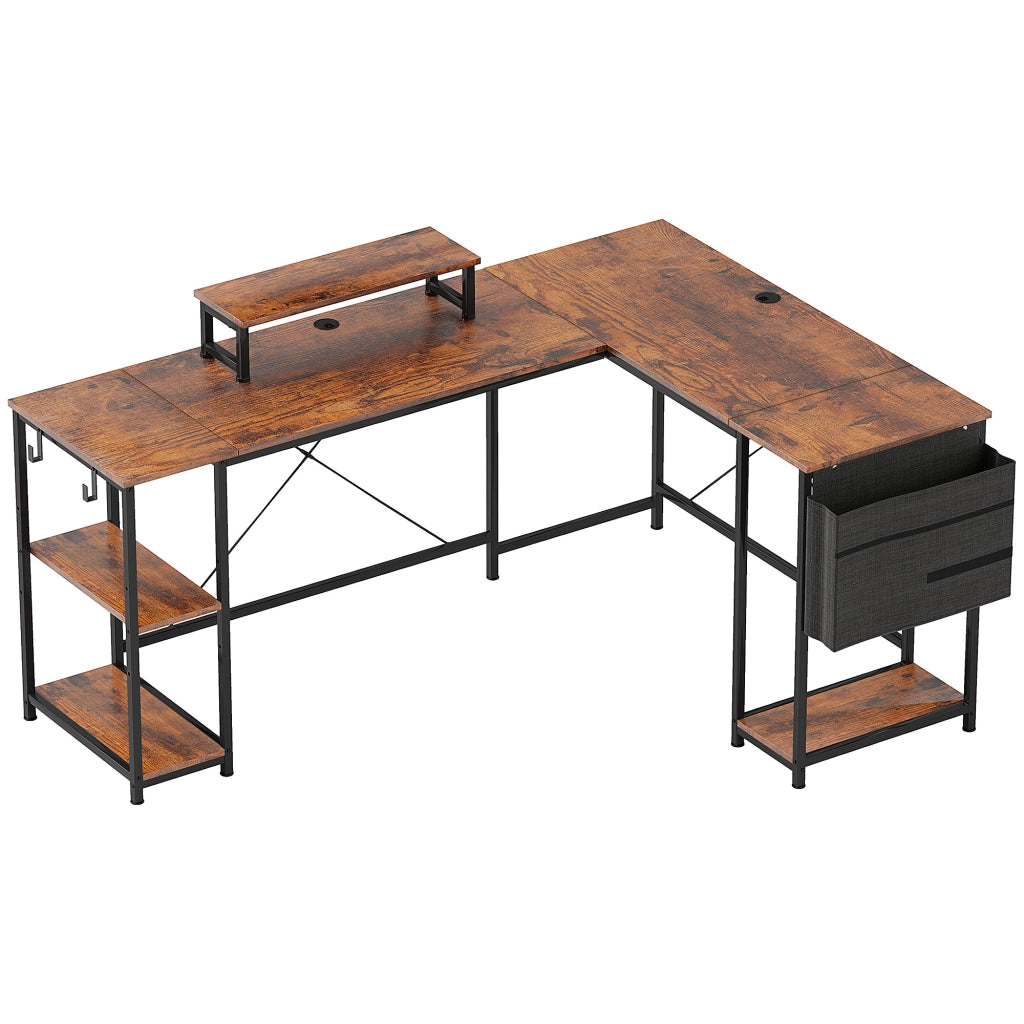 Scrivania angolare a L 168 x 120 cm con vani portaoggetti, borsa portaoggetti, scrivania reversibile per computer con supporto per monitor, scrivania